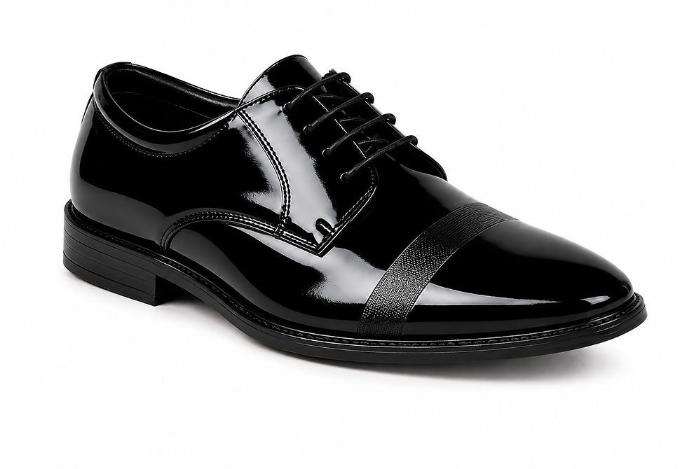 Towrco mens premium glossy patent leather derby shoes in black