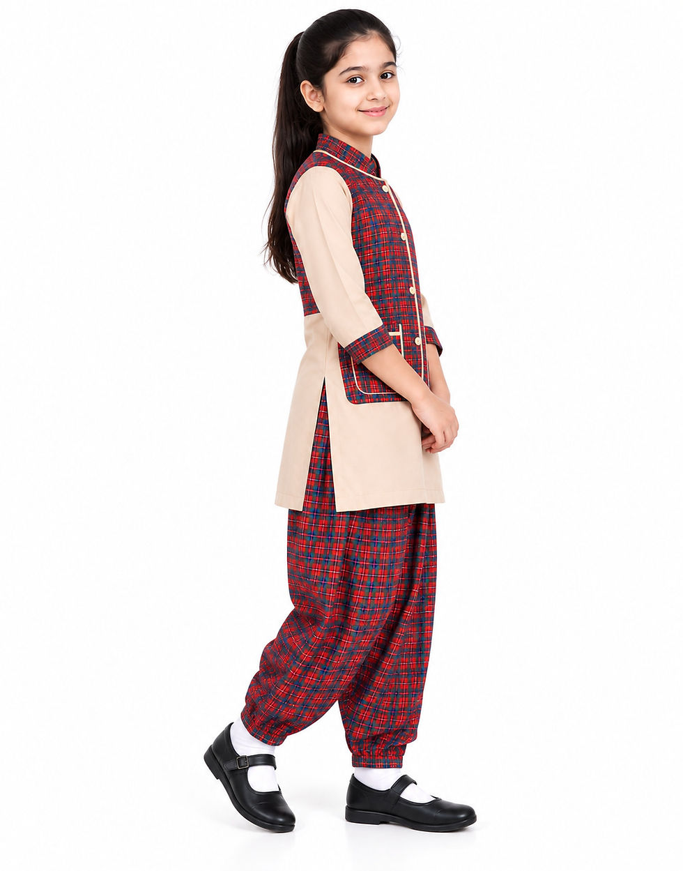 TOWRCO Girls Red Checkered School Salwar | DAV Style Uniform Bottom Wear