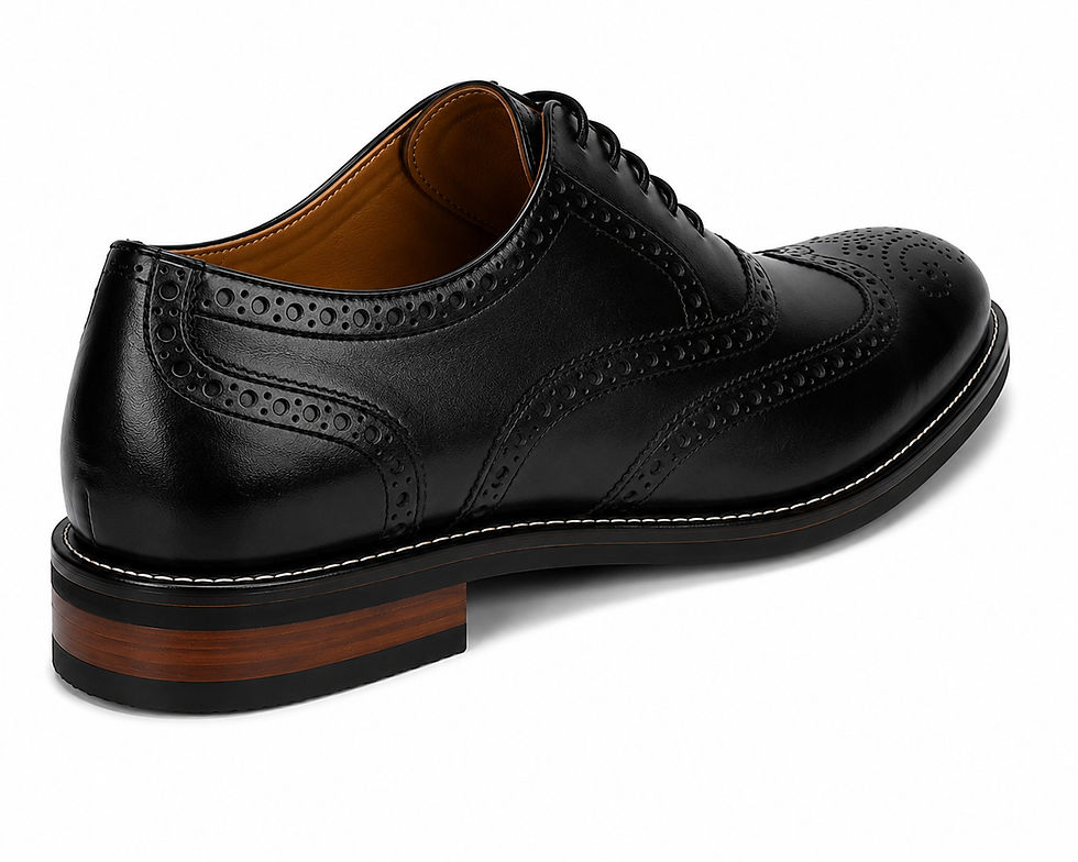 Thumbnail: Towrco Men's Black Leather Brogue Oxford Shoes Rear View