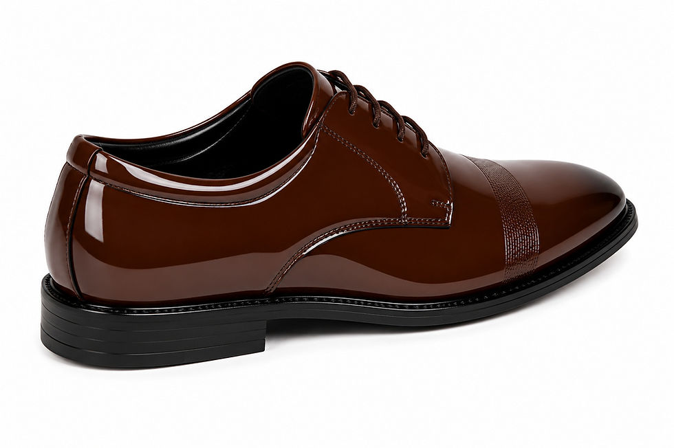 Thumbnail: Side profile of Towrco glossy brown patent leather formal shoes