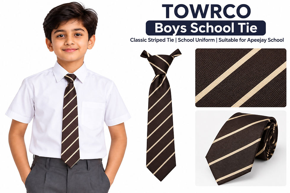 TOWRCO Boys Brown School Tie | Brown & Beige Striped Uniform Tie