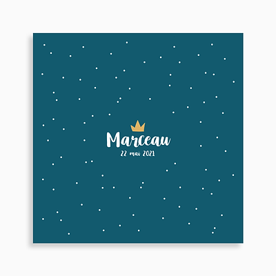 faire-part de naissance couronne de petit prince pour garçon de couleur bleu foncé