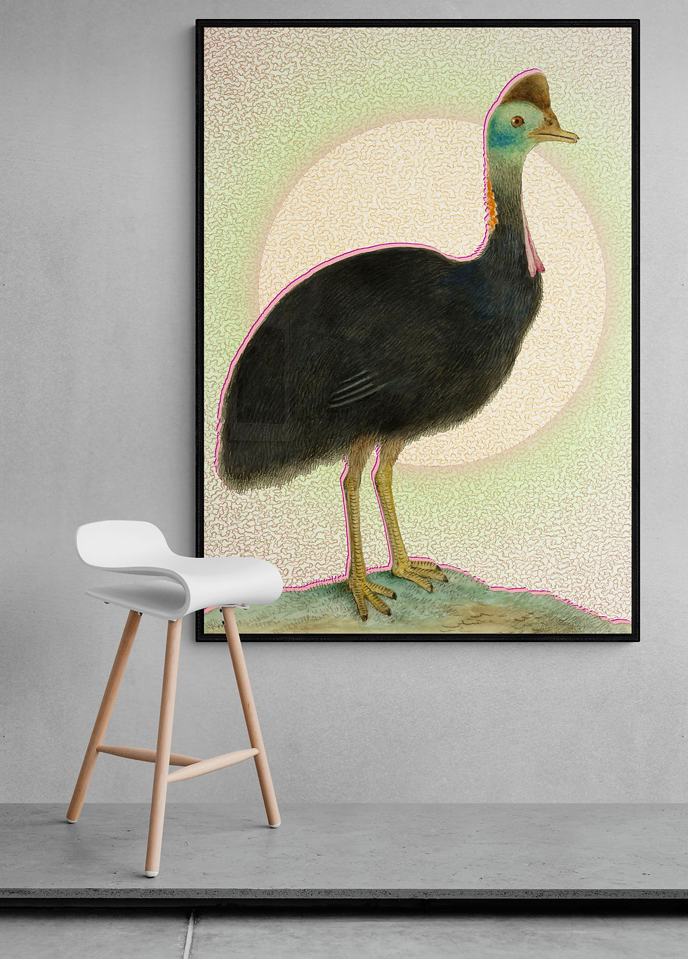 Thumbnail: Cassowary and Moon : Art Print | Framed, Unframed or Mounted