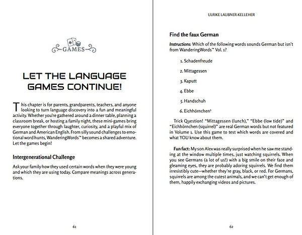 WanderingWords Vol. 1 sample page with games