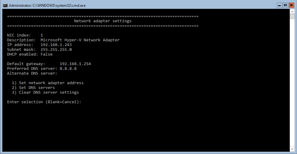 Verifying the DNS Server change in SConfig