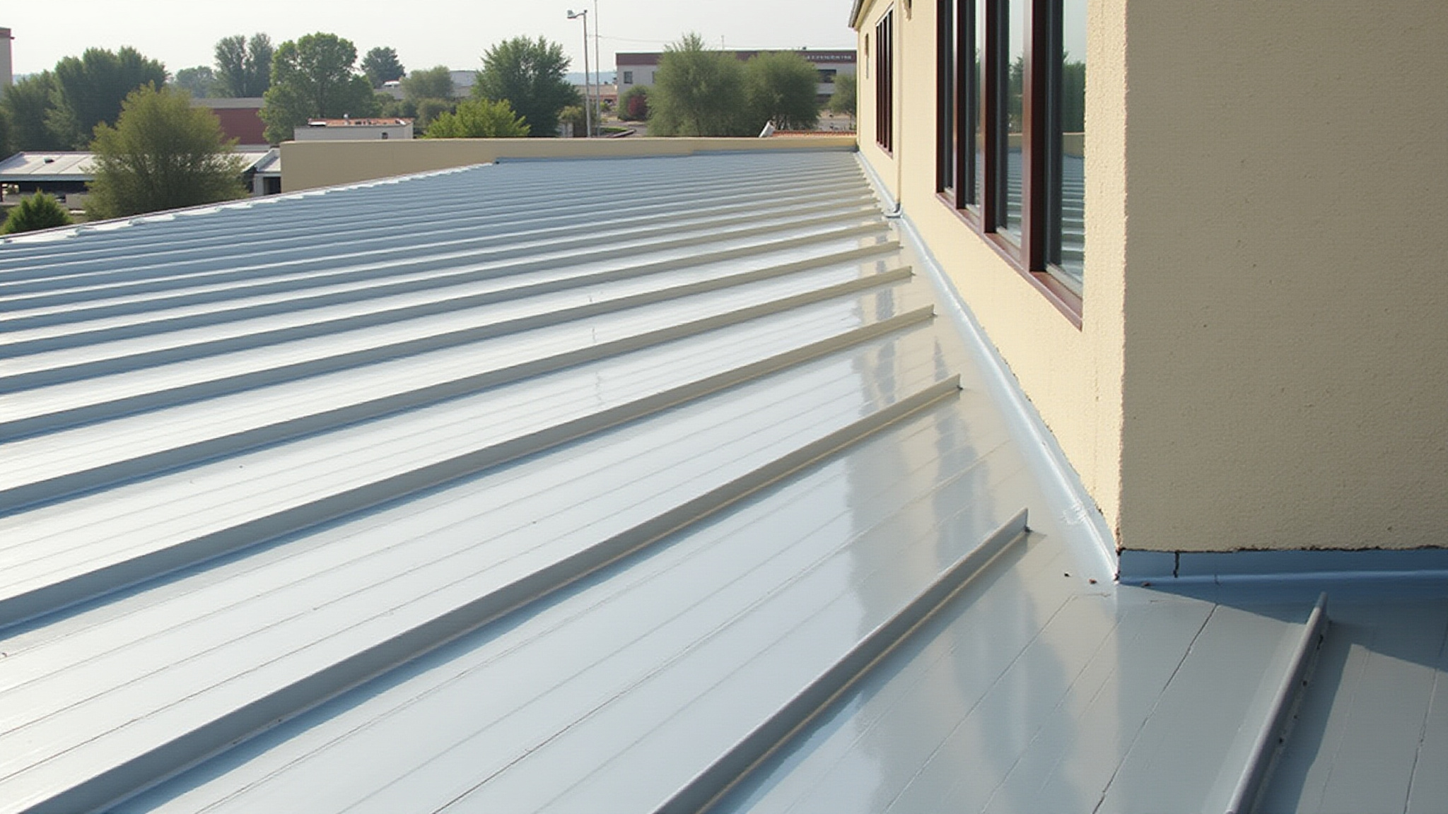 Metal roof close-up, building exterior, modern architecture, daylight, sky, MySite.