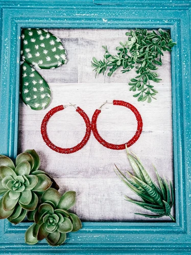 Red beaded hoop earrings deals