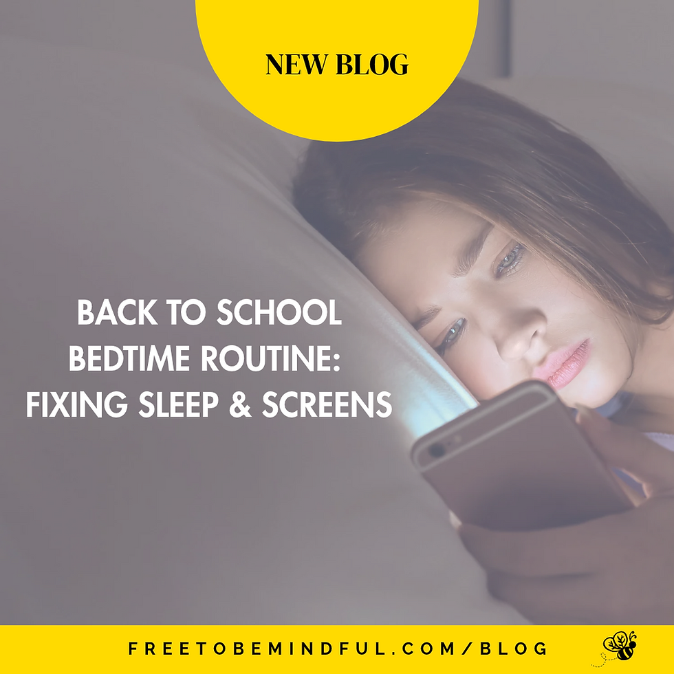 back to school bedtime routine graphic, sleep and screens reset before school starts