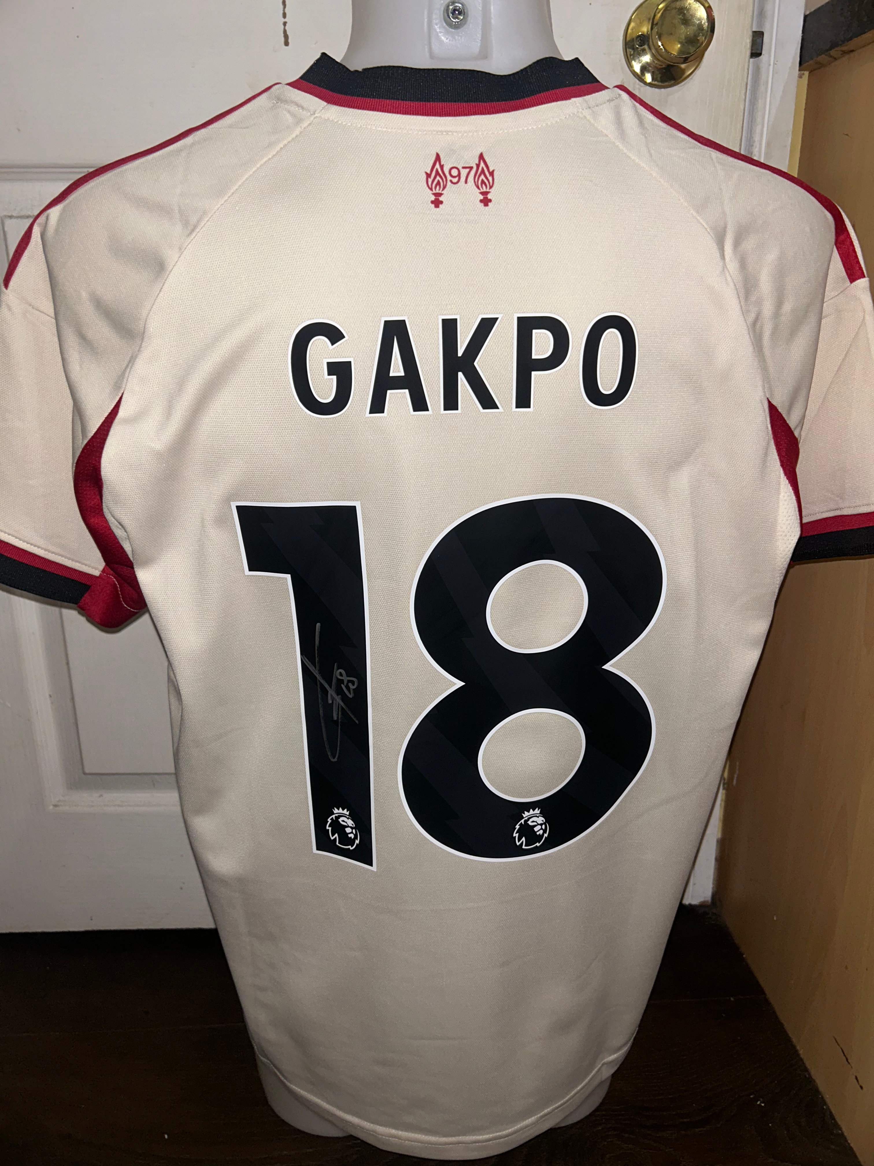 Cody Gakpo signed Liverpool 2025/26 away shirt 
