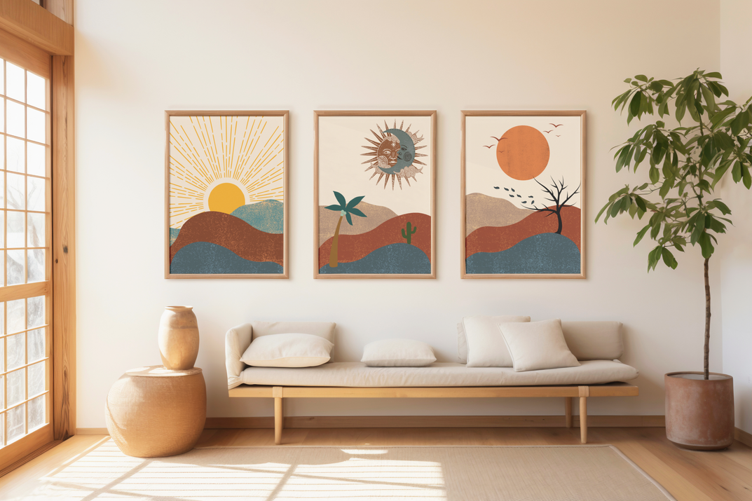 Boho Wall Decor, Boho Sun Prints, Boho Sun Art Set of 3, Boho Style Art Prints, Sunshine Print, Printable Wall Art,Digital Prints, Boho Moon wall art, Beige Sun Line Art, Digital Download, Minimalist Print, Wall Art For Living Room, Sun Moon Wall Art