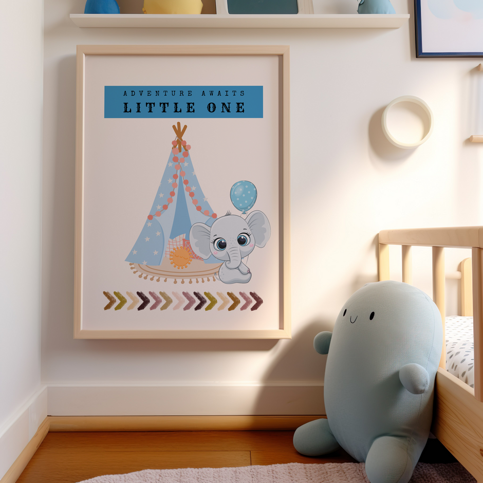 Baby Boy Nursery Print, Elephant Nursery Art, Boho Nursery Decor, Nursery Tepee Art, Nursery Wall Art, Nursery Prints, Boy Nursery Art Print, Nursery Digital Prints, Elephant Digital Art, Tepee Digital print, Baby boy nursery art, Elephant art print