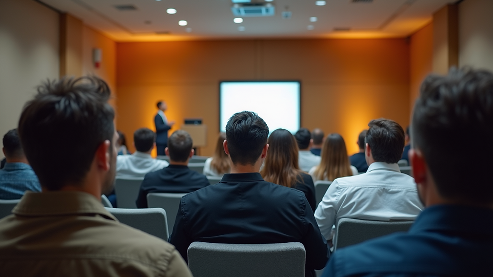 Eye-level view of a seminar room filled with engaged participants