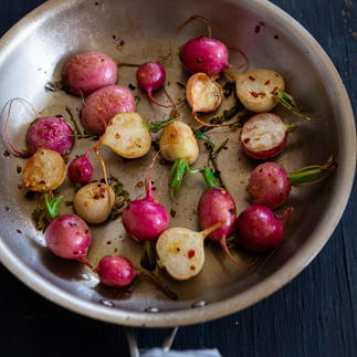 radish on a pan being cooked
