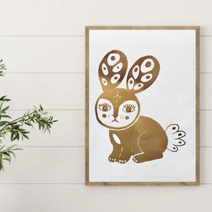 Linoldruck Hase, Original-Unikat handgedruckt