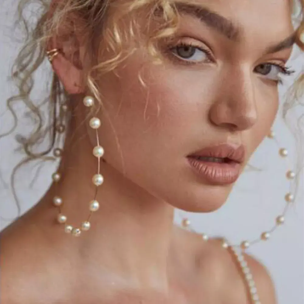New Boho White Pearl Round Circle Hoop Earrings