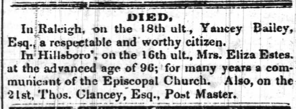 E. Estes death 5-2-1845 Wilmington Journal.png