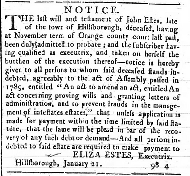 John Estes deceased 2-4-1800 The Raleigh Minerva.png