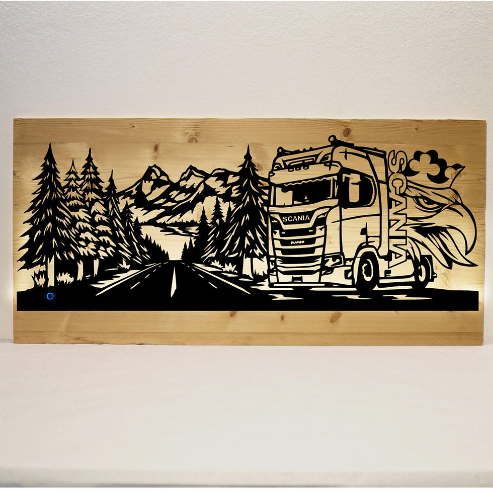 Miniaturbild: Metallbild, Wandbild mit Beleuchtung, Blechbild, Silhouettenbild LED, Scania LKW, Lastwagen, Geschenkidee personalisierbar