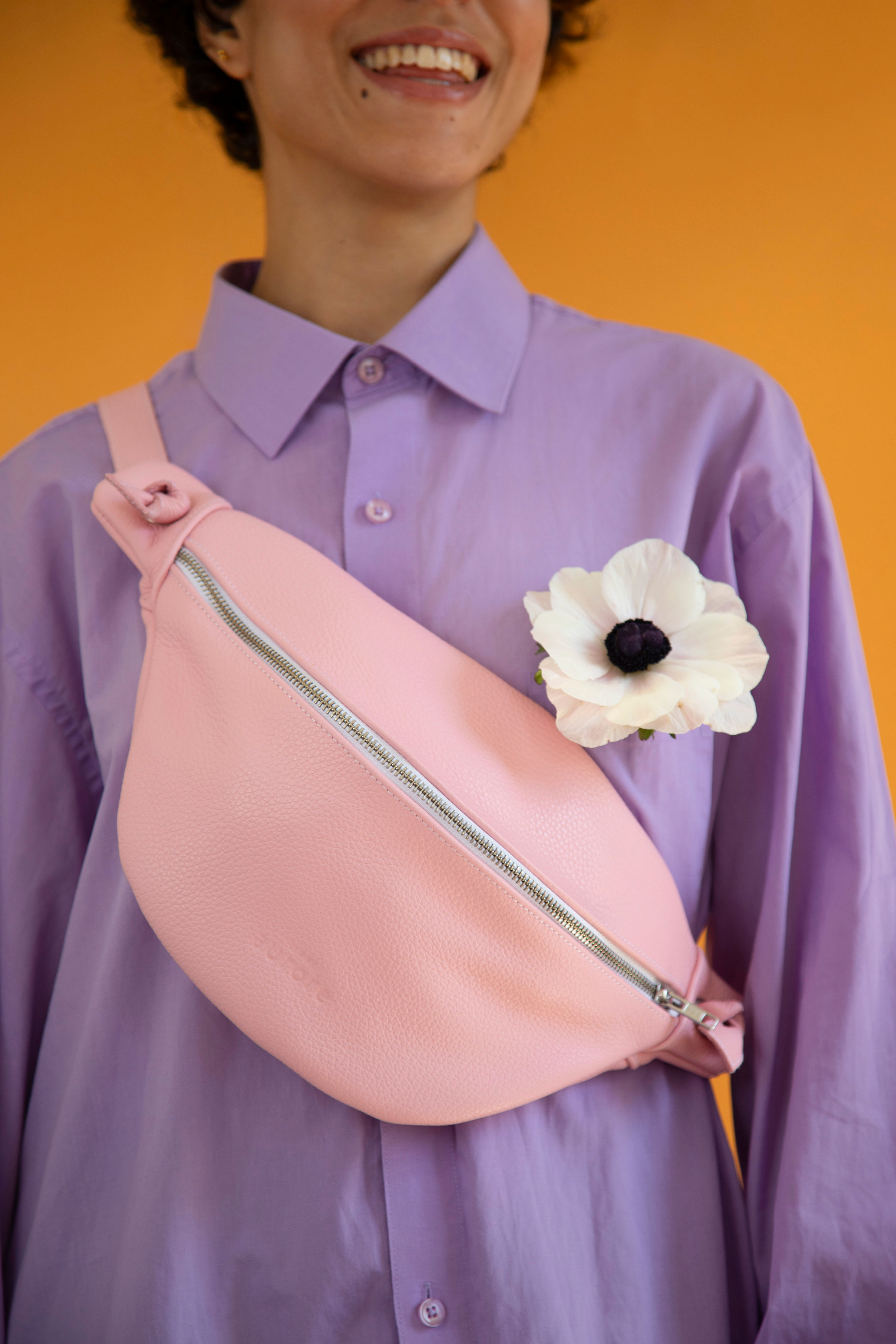 Banane Nina en Cuir Grainé - coloris rose