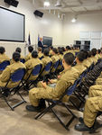 Medal of Honor recipient Gary Littrell speaking with students at the Sunburst Youth Challenge Academy on the Los Alamitos Joint Forces Training Base, sharing his personal story and the Six Core Values of the Medal of Honor to help guide them as they work to change the direction of their lives.