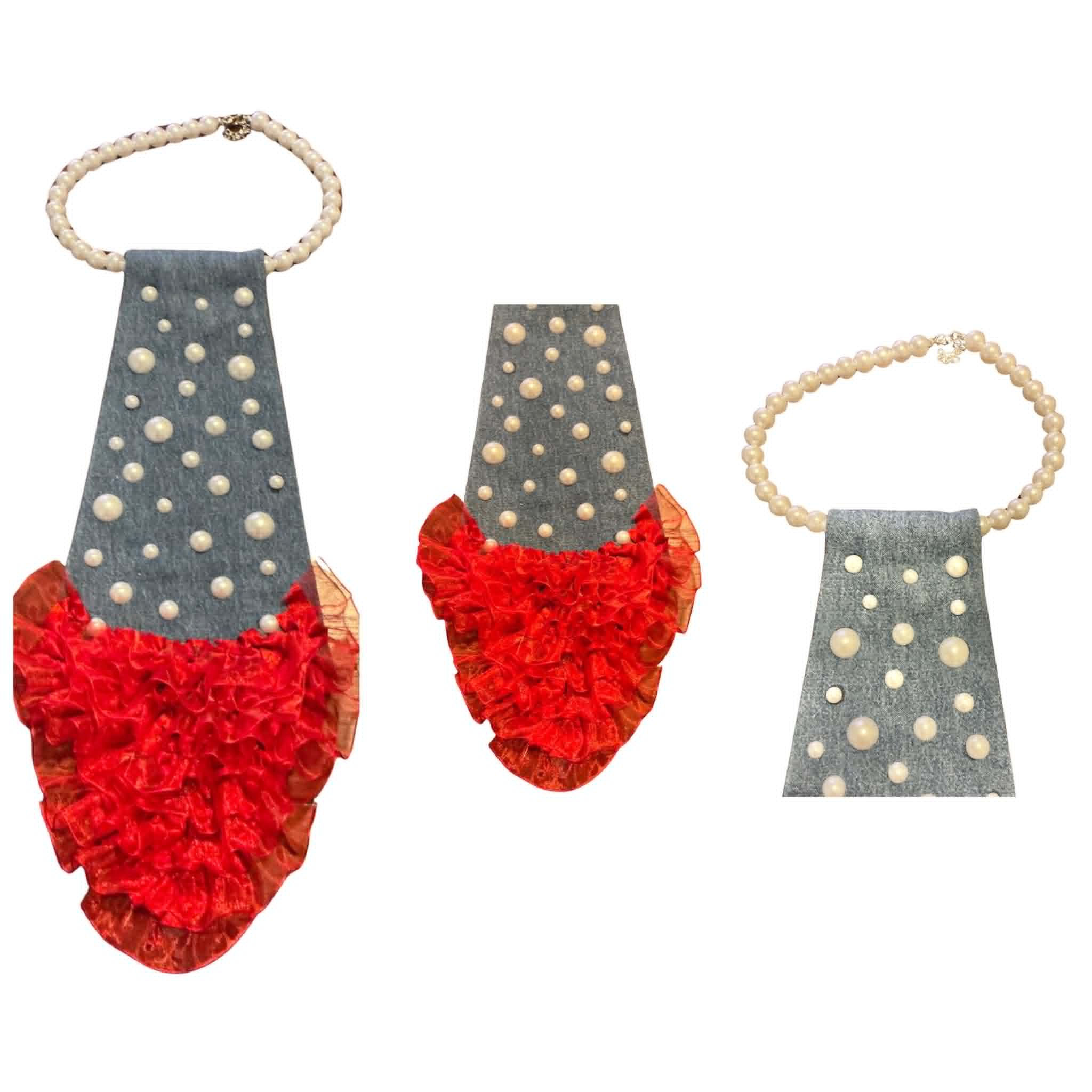 140 - Red Ruffle & Pearl Denim