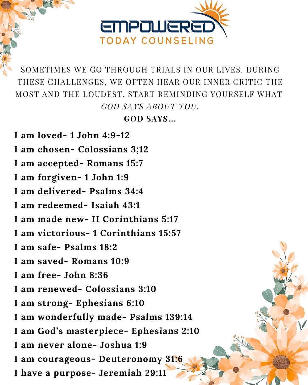 Sometimes we get lost hearing our inner critic scold, reprimand, and put down who we are. But let us remind the inner critic what God says about us. I Am Loved, I am Whole, I am Chosen!