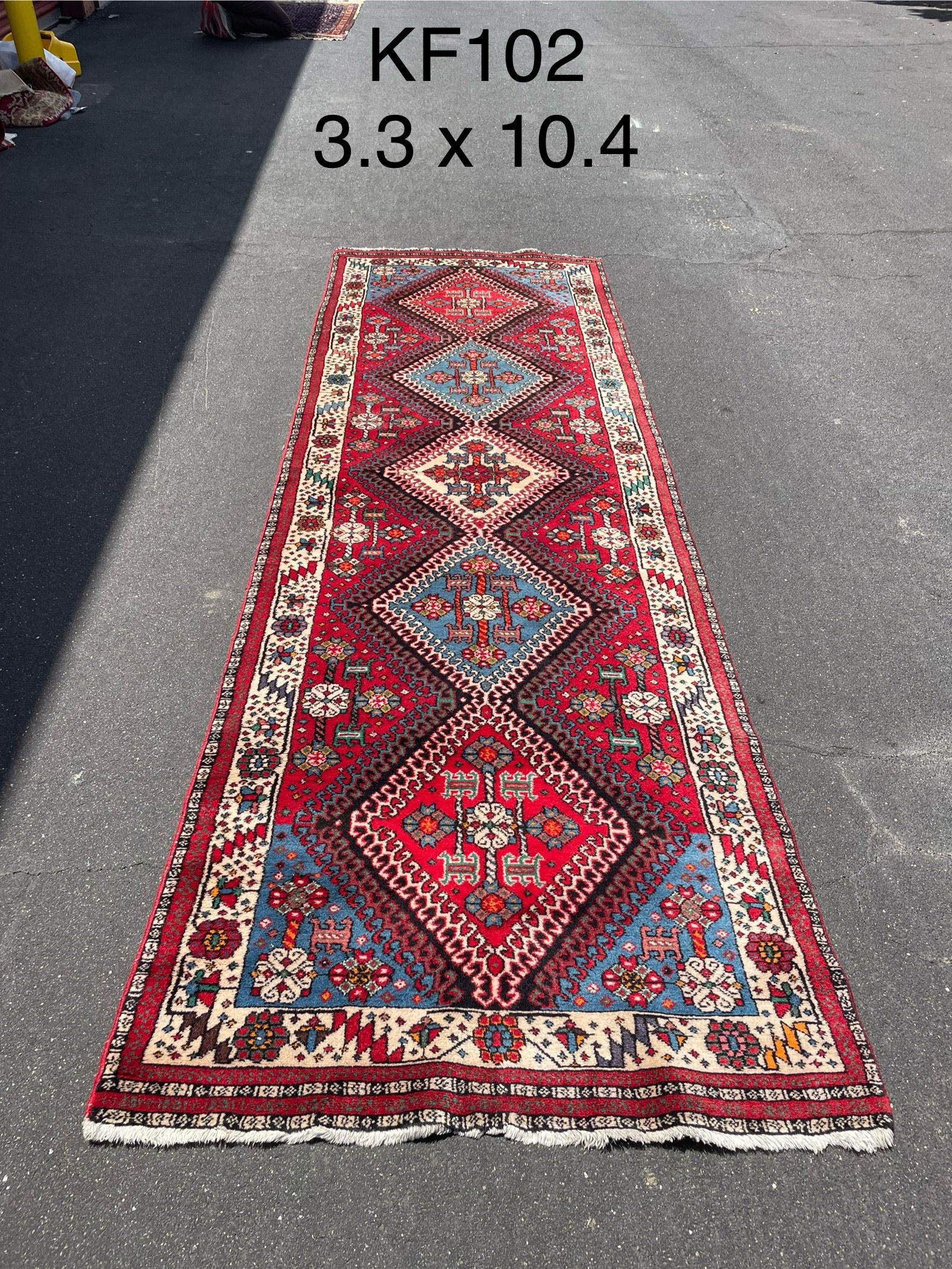Kazak Red - Navy Rug — 3'3" x 10'4"