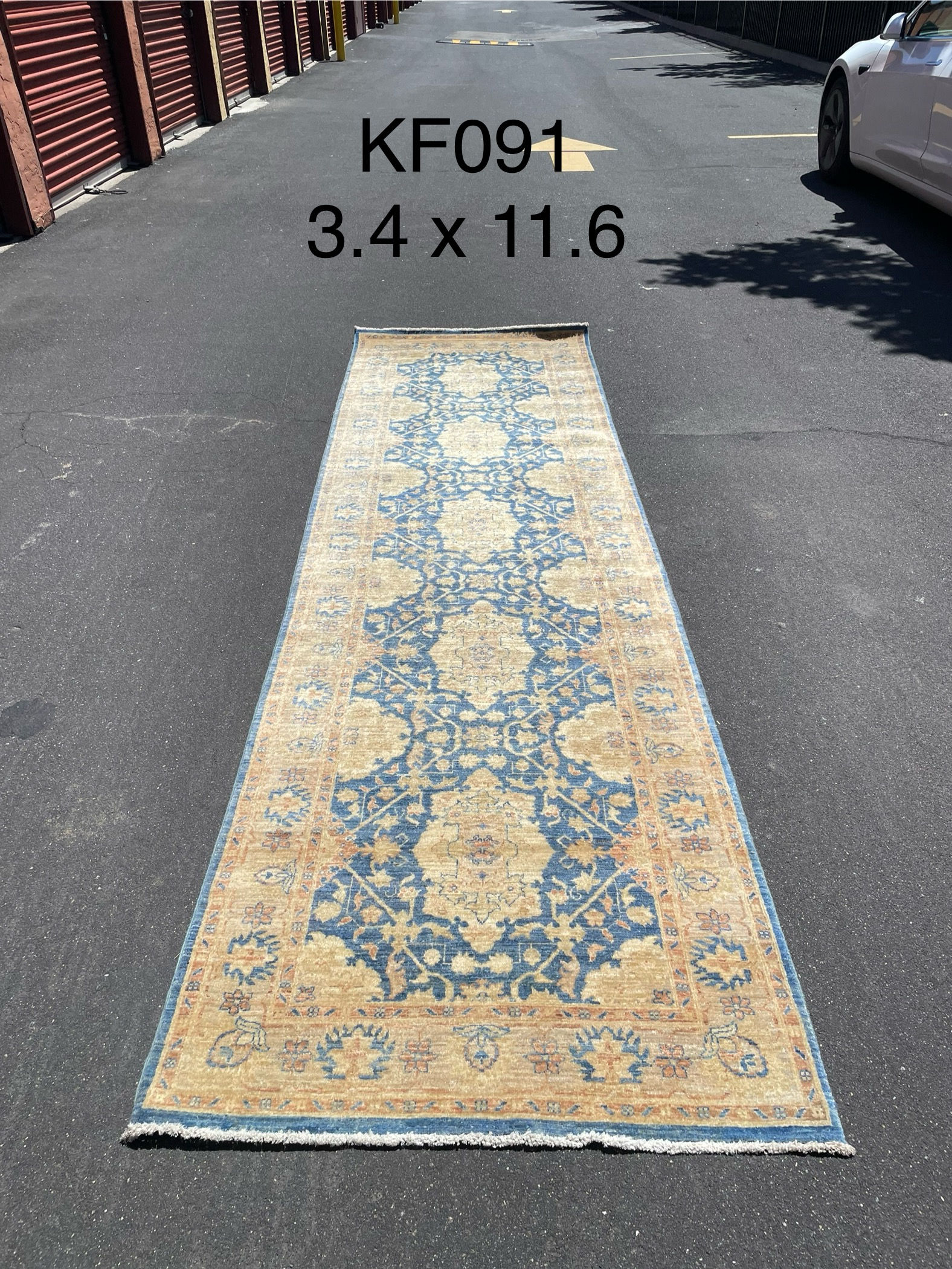 Ushaq - Blue - Beige Rug — 3'5" x 11'6"