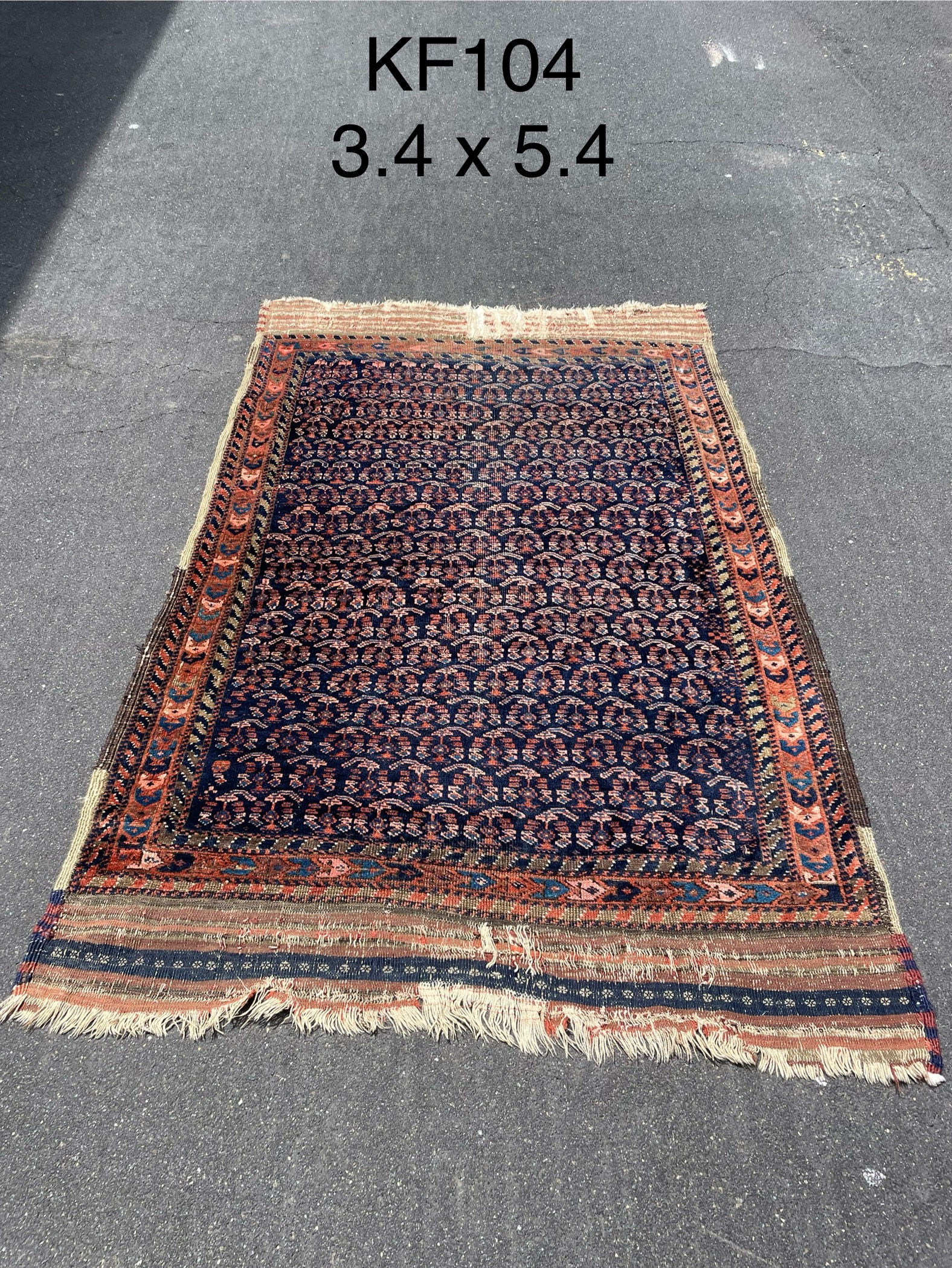 Paisley design old Blue Pink Rug — 3'4" x 5'4"