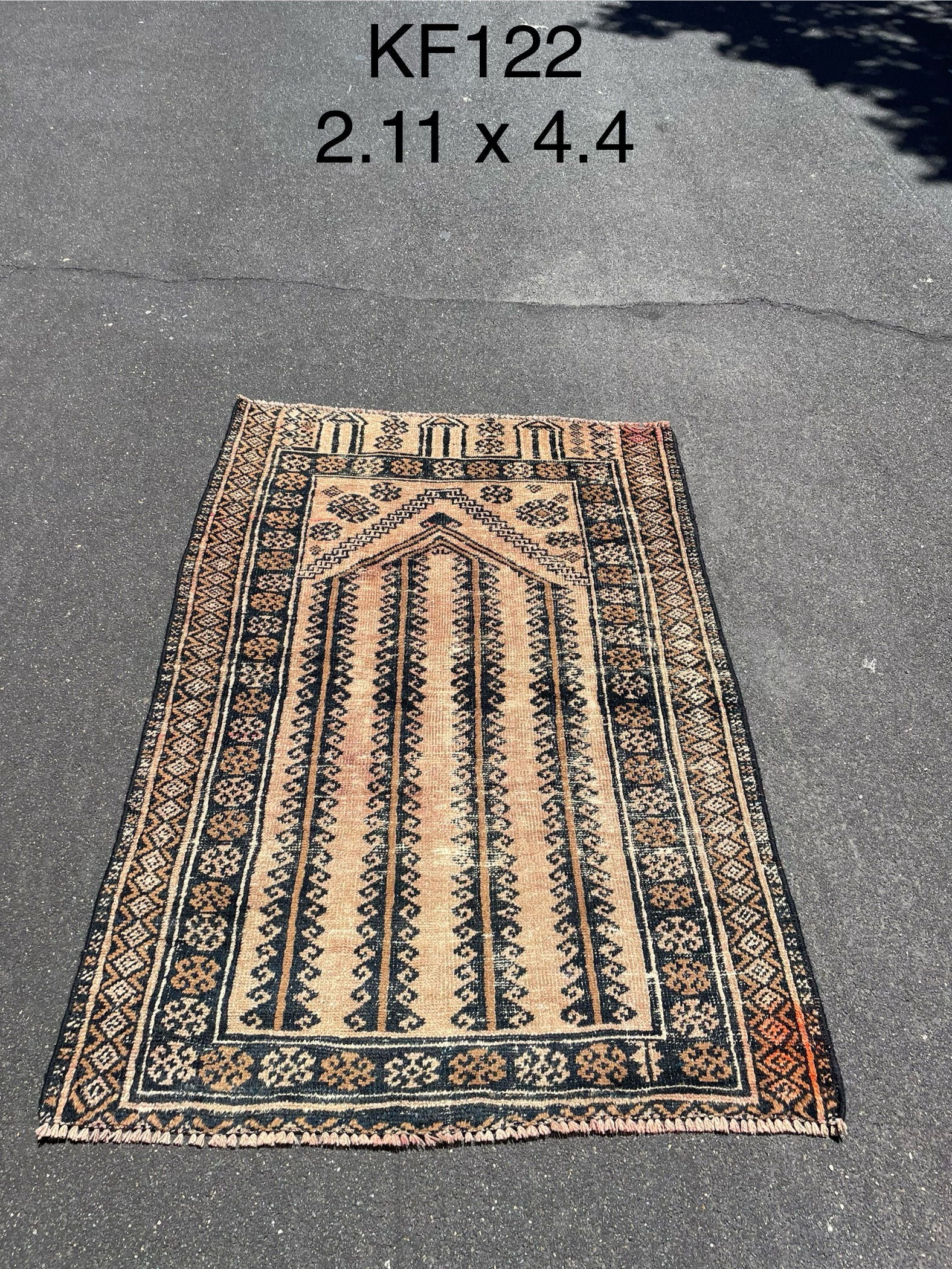 old Prayer rug - Beige, Black Rug — 2'11" x 4'4"