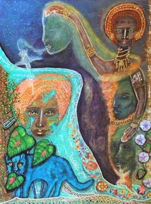 Reach-for-the-stars-blue-cat-goddess-ancestors-stars-hummingbird-plants&Jacirendi