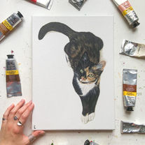 Pet Portrait Commission of cat on canvas - White background of cat pet portrait commission