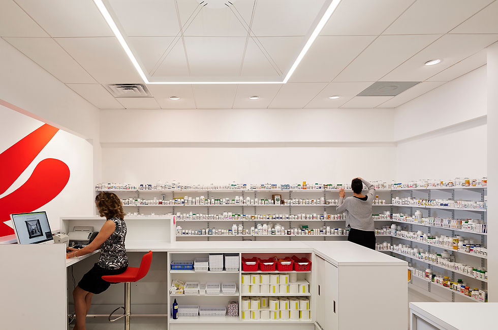 Wondering why a pharmacy needs to look and feel like every other pharmacy led Nextdoor to an epiphany. The independent Baltimore pharmacy focuses on delivering customized services, so they broke from the status quo to offer a unique, second to none experience.
Critical to this concept, the space offers a fresh take on the classic typology of the pharmacy by dissolving the delineation between over-the-counter and prescription areas. Visual connectivity between pharmacists and patients facilitates the mission to provide friendly, fast and personalized service.
The minimalist architecture of the store declutters the otherwise busy visual impact of the many displayed products. A playful yet simple lighting scheme, a customized micro terrazzo floor and floating millwork complete the look and feel.
This pharmacy project includes components of retail, workplace and healthcare programs under one small efficient footprint.
