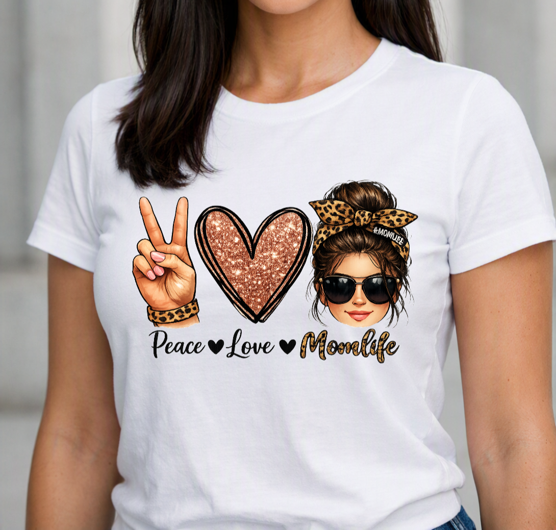 Peace Love Momlife Leopard Mom T-Shirt