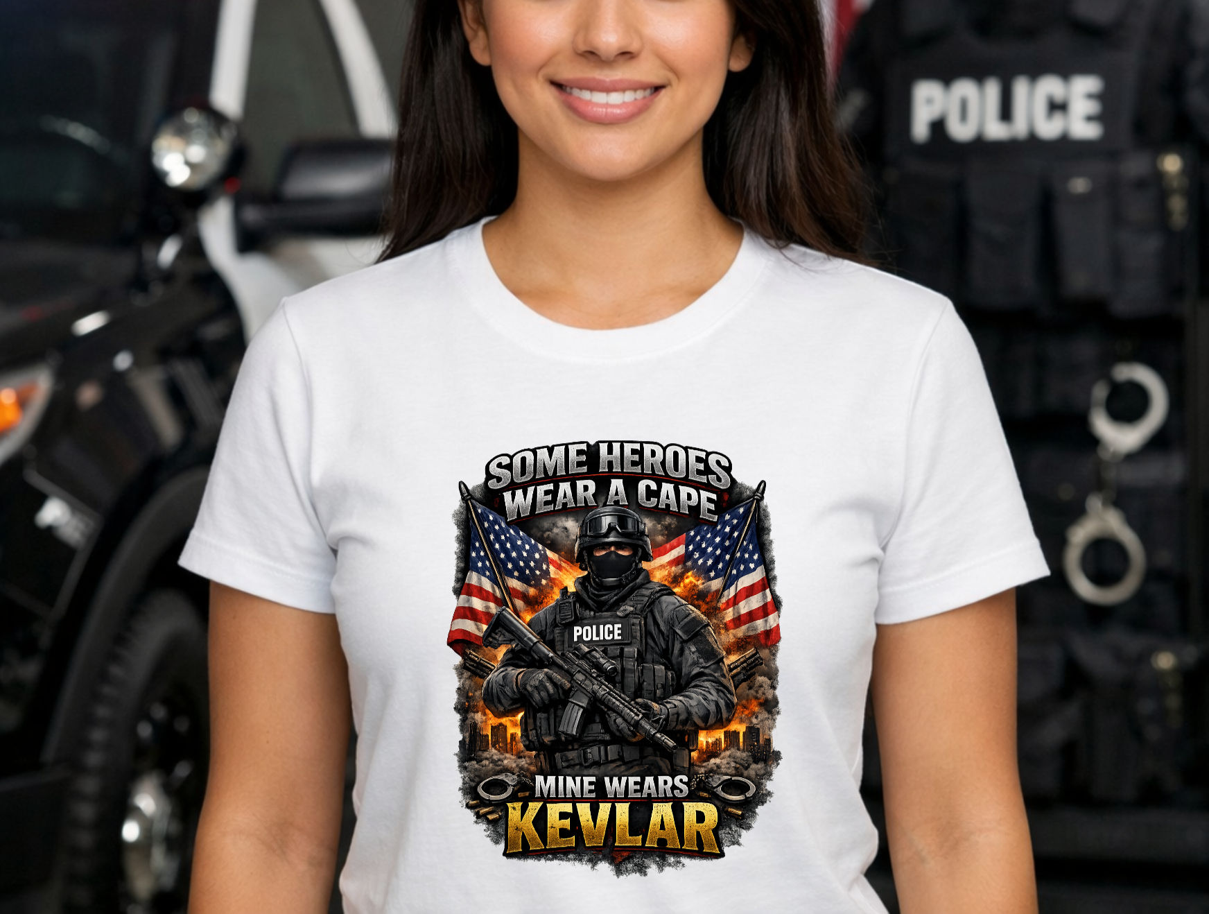Some Heroes Wear a Cape Mine Wears Kevlar Police T-Shirt