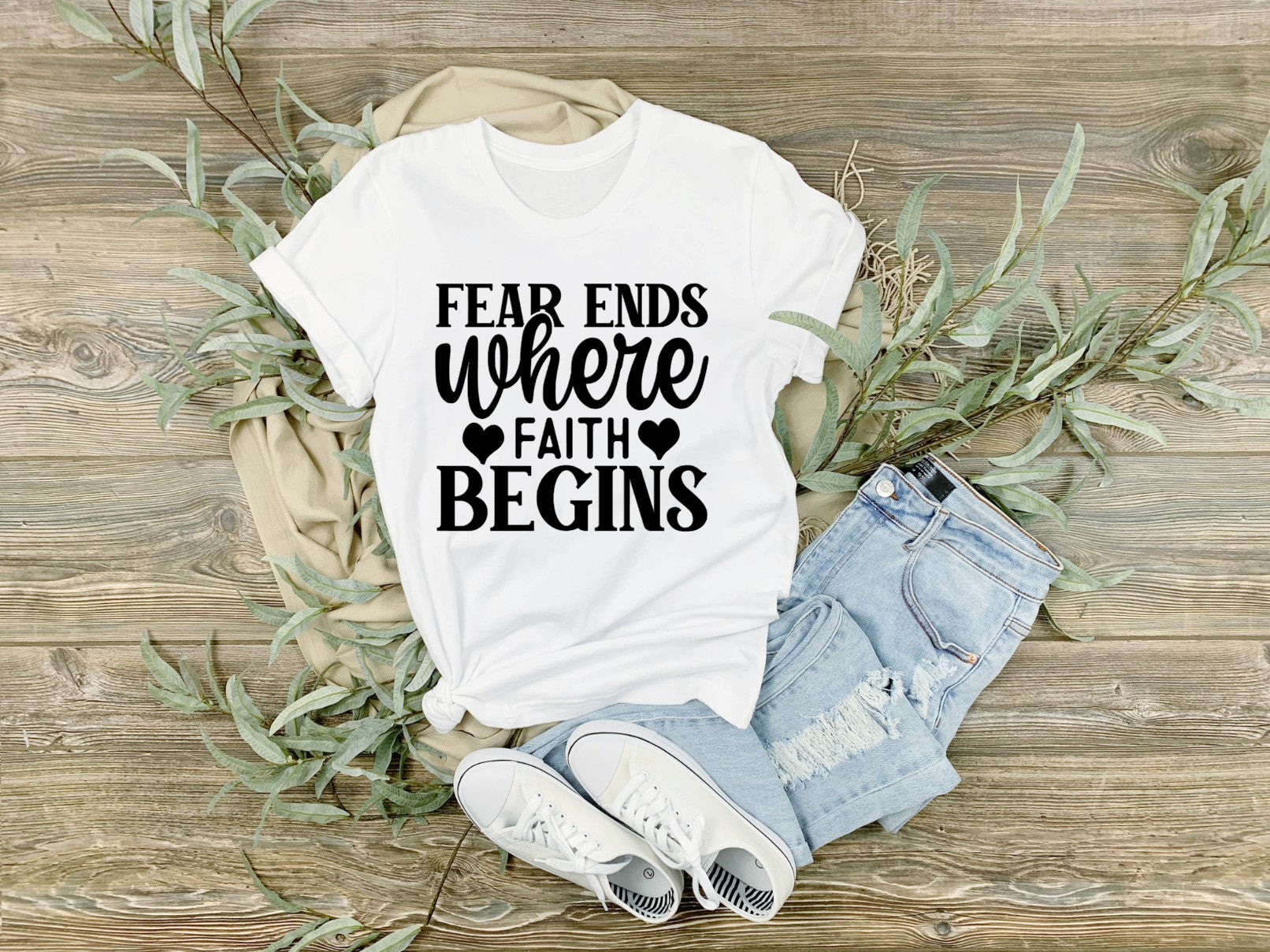 Fear Ends Where Faith Begins Christian Tee