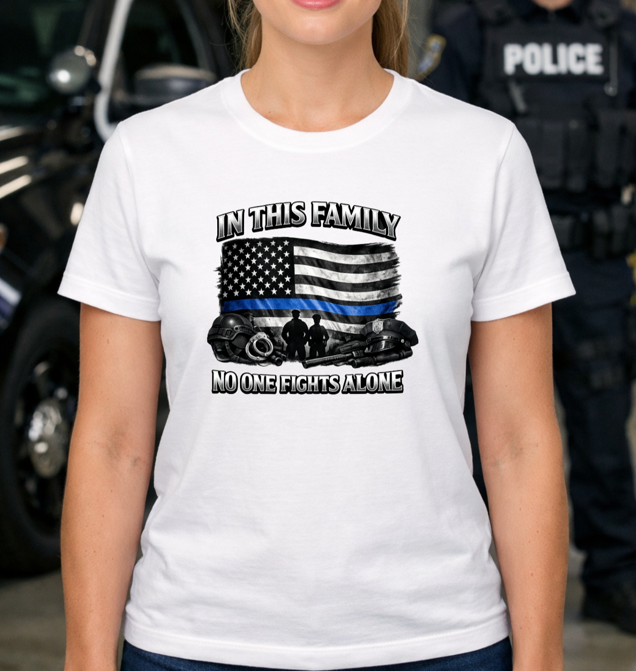 In This Family No One Fights Alone Police Support T-Shirt