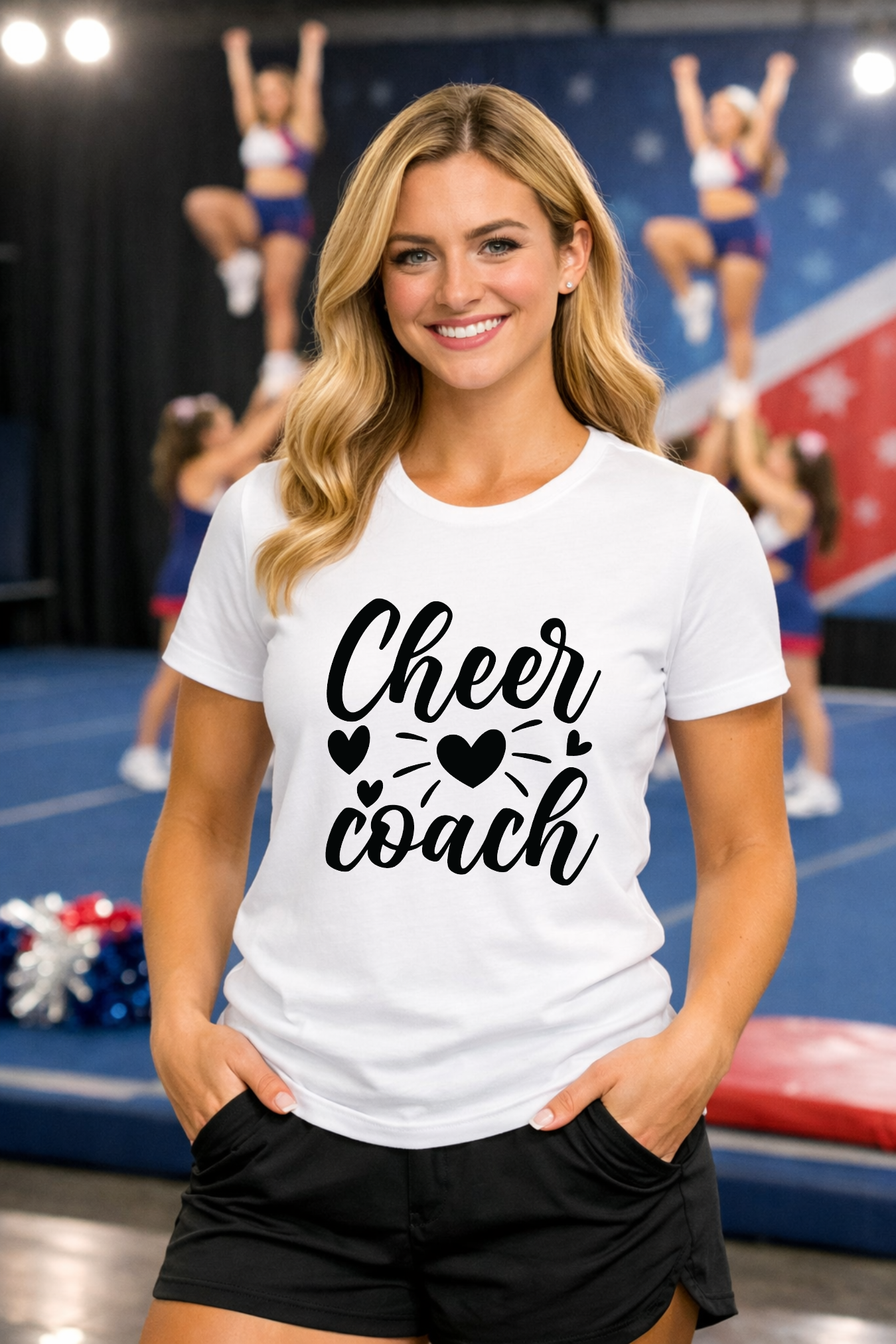Cheer Coach Hearts Graphic T-Shirt