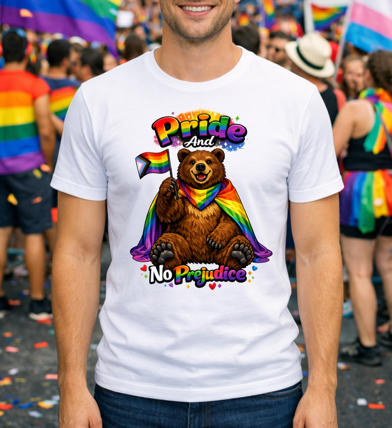 Pride and No Prejudice Rainbow Bear T-Shirt