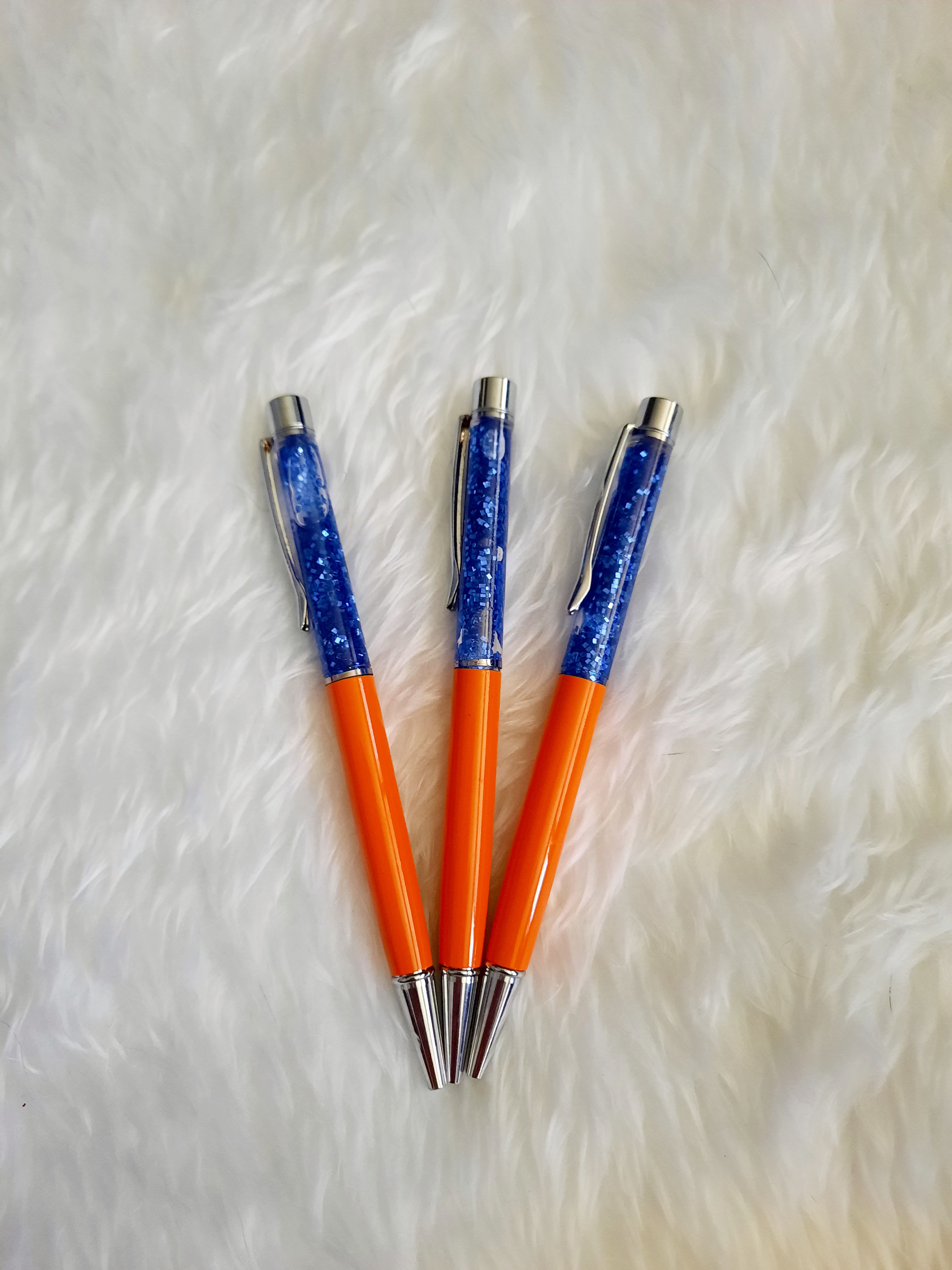 Custom Blue & Orange Glitter Top Pen
