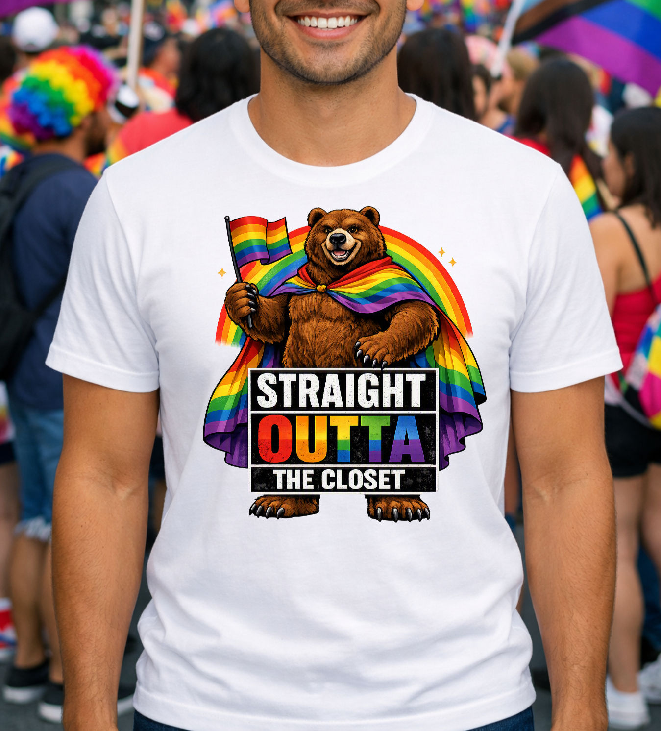 Straight Outta the Closet Rainbow Bear Pride T-Shirt
