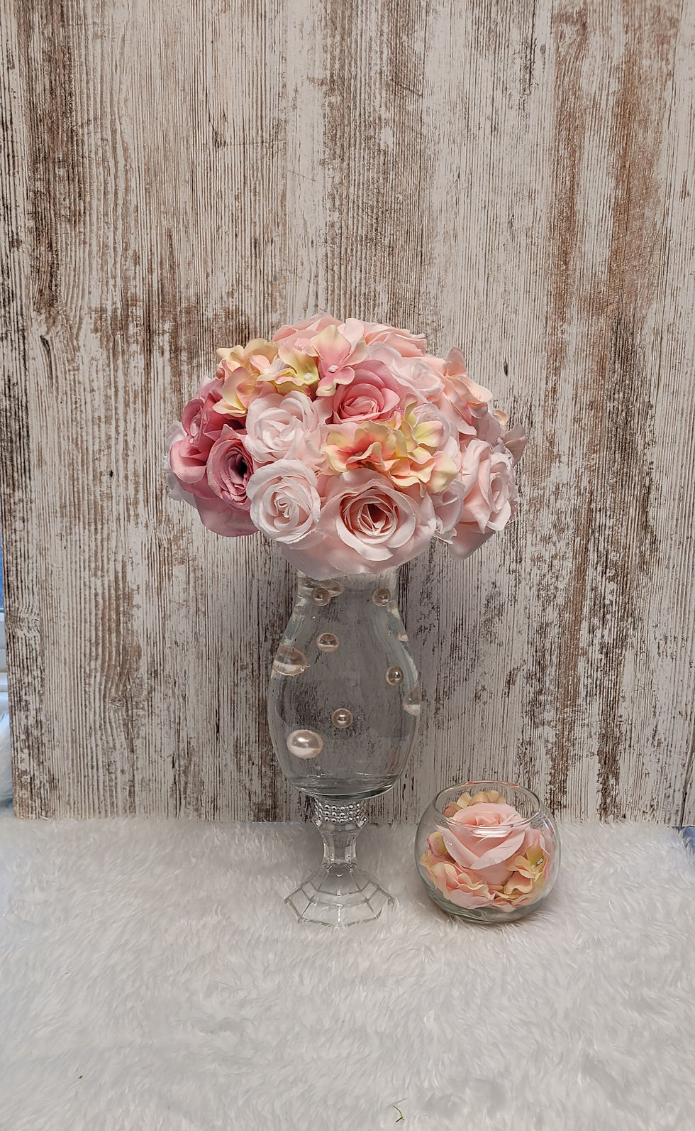 Floral & Pearls with Flower Bowl Wedding Centerpiece