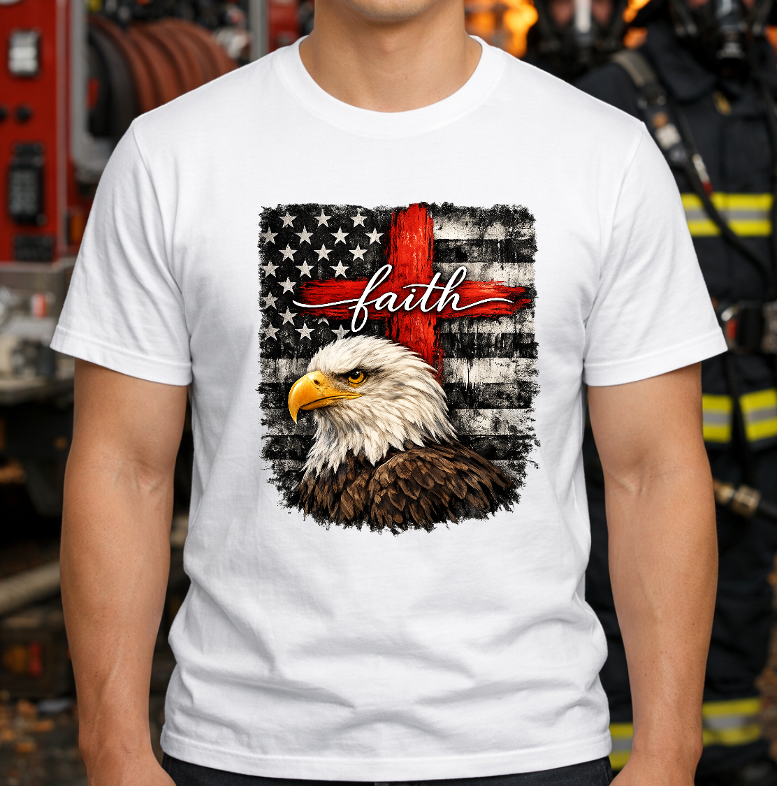 Faith American Flag Eagle Cross Patriotic T-Shirt