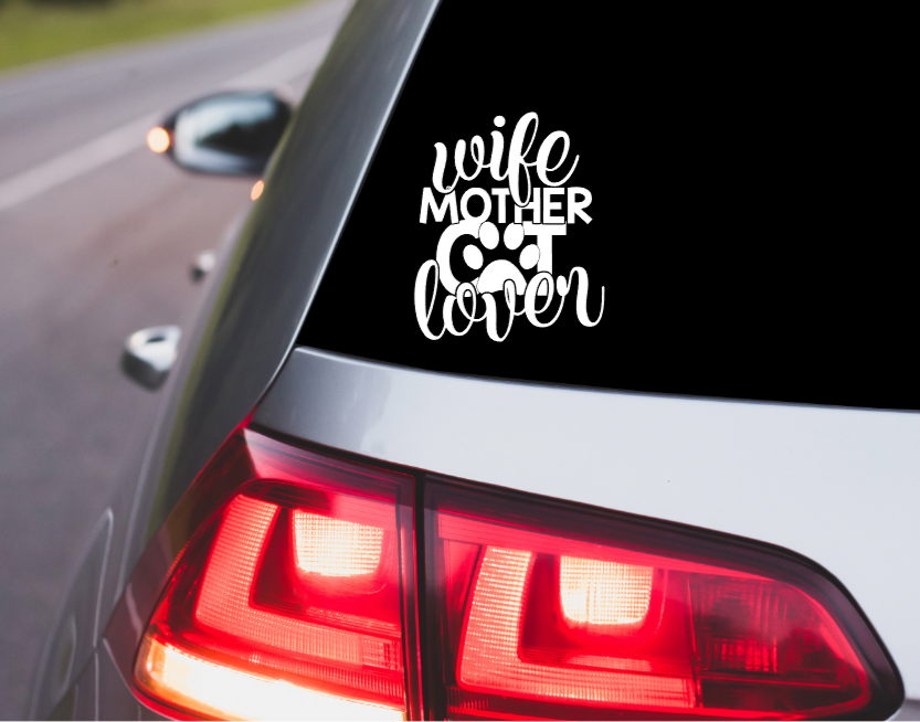 Wife Mother Cat Lover Car Window Decal