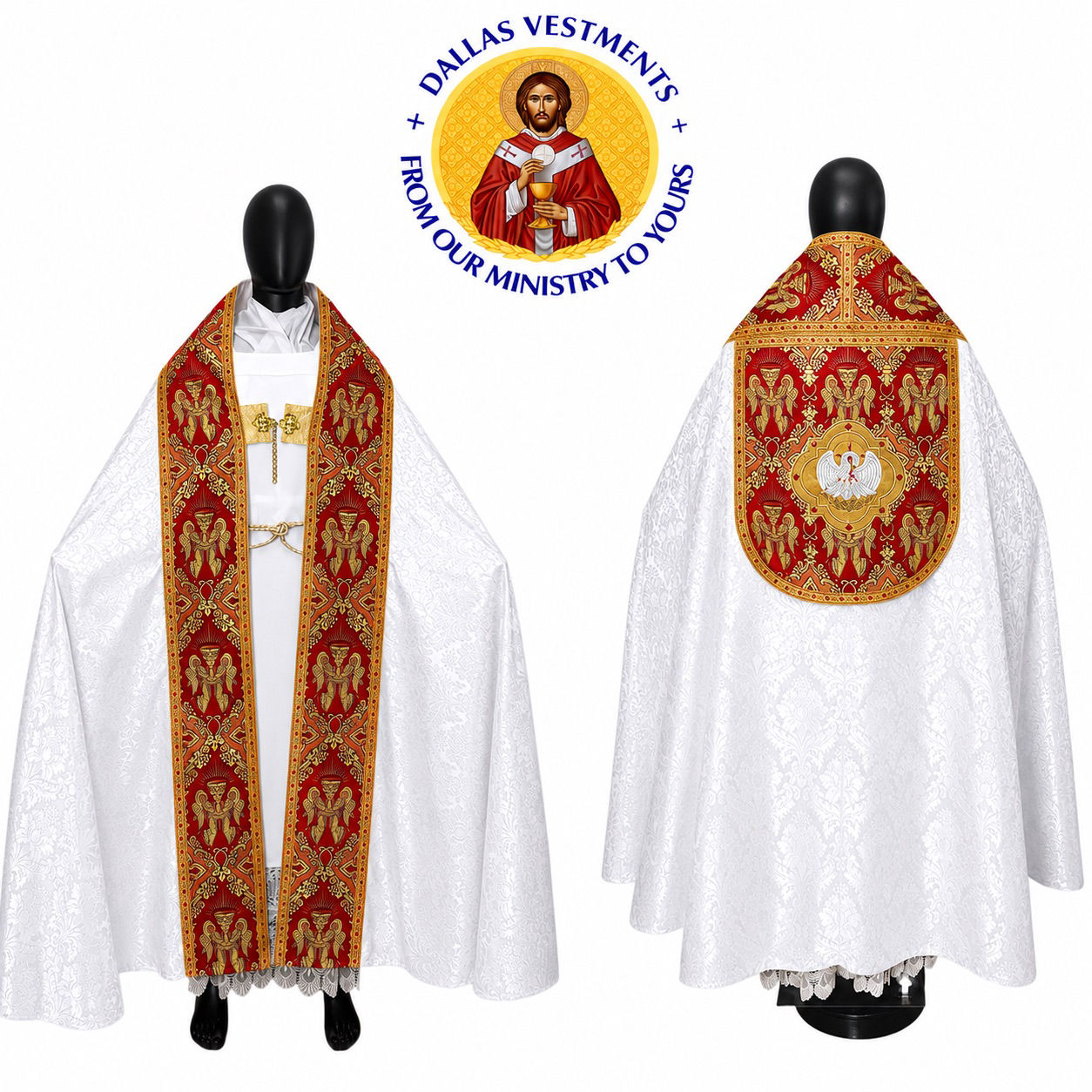 White Roman Cope Set ( Red Corpus Christi ) Pelican