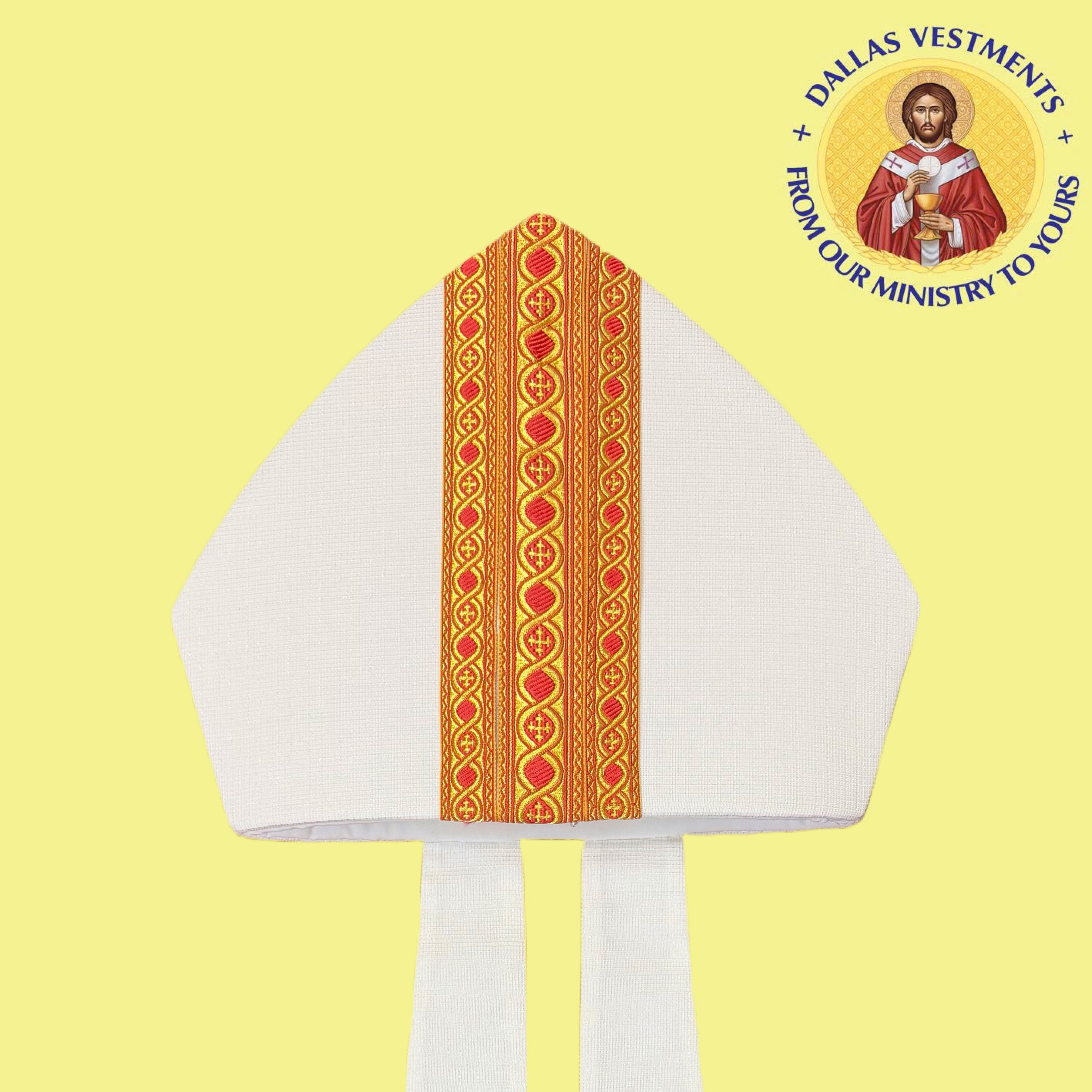 White Miter with Red and Gold Band