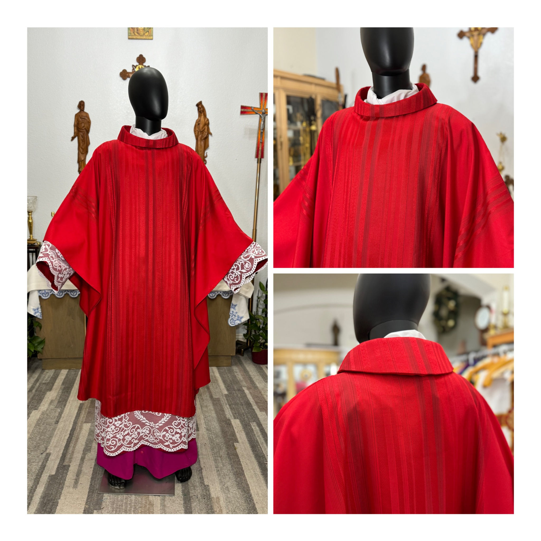 Red Collared Monastic Chasuble + Stole (Mone Collection)