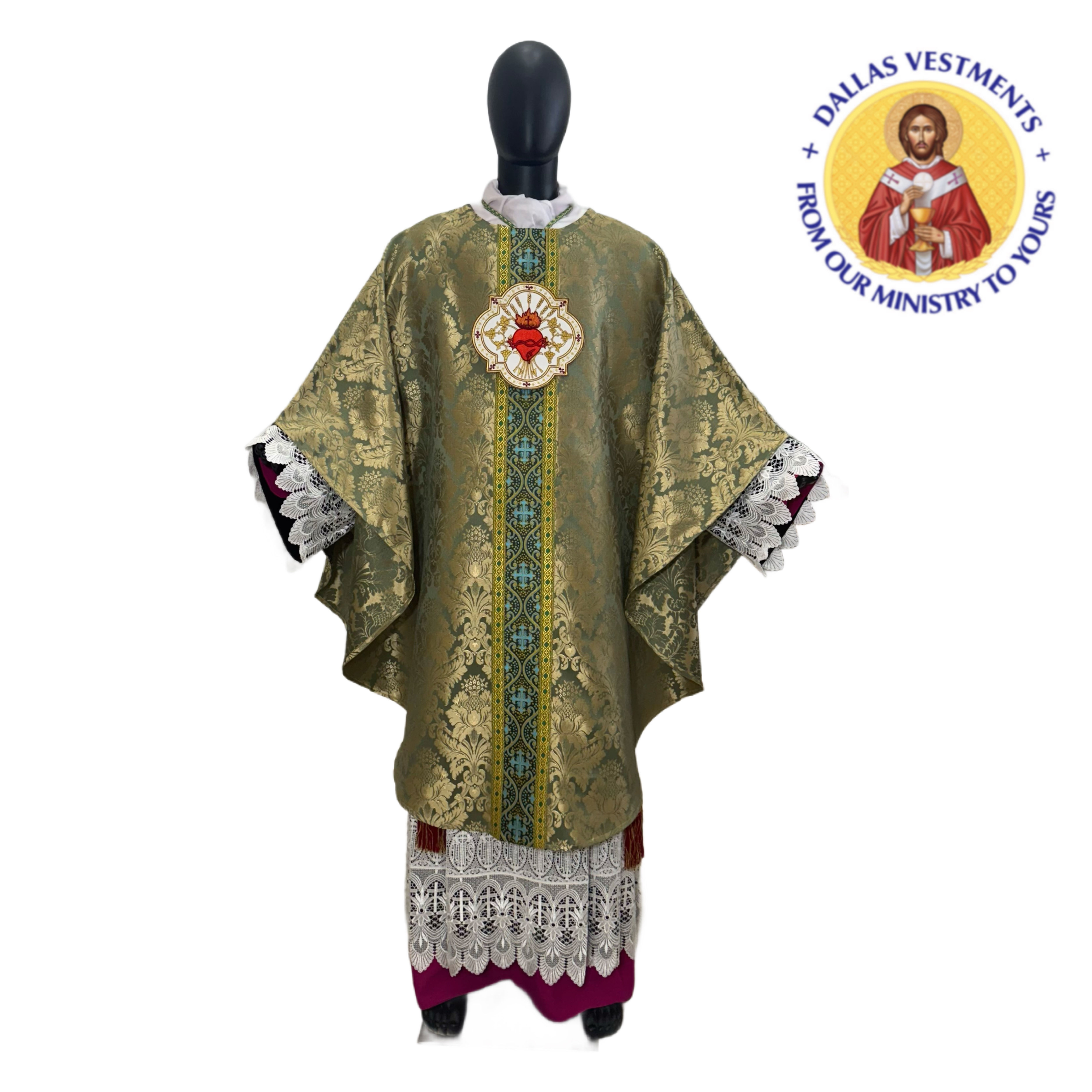 Green Jacquard Gothic Chasuble - Sacred Heart