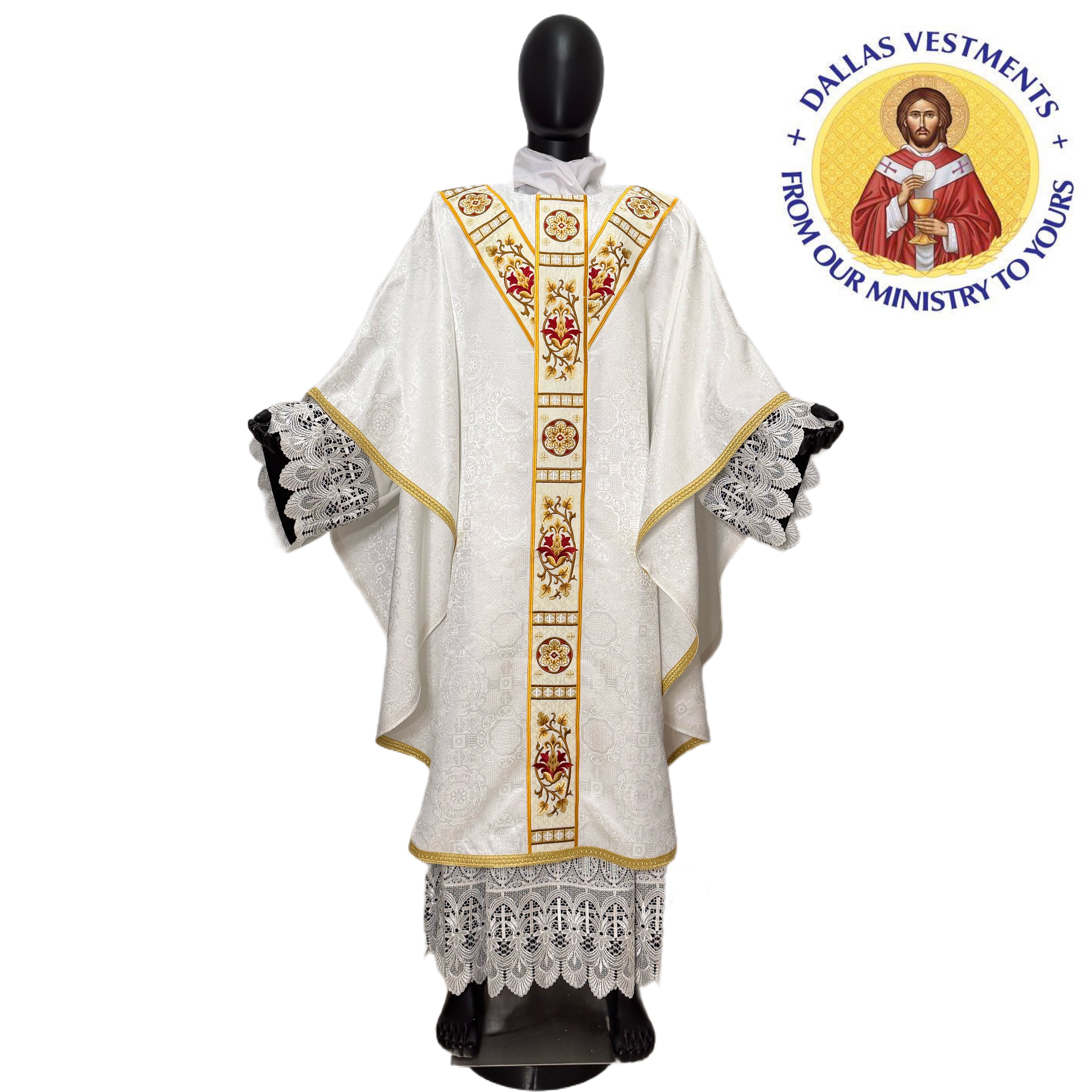 White Jacquard Semi-Gothic Chasuble + Stole (Florentina)