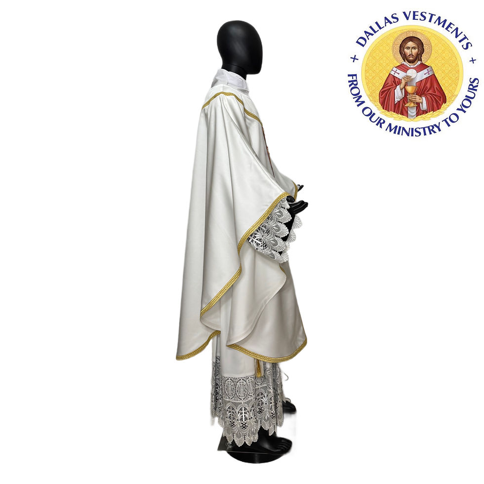Thumbnail: White Satin Chasuble + Stole ( Gold Trim)